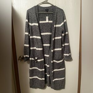NWT Talbots Charcoal and Ivory Striped Open Cardigan Size Medium